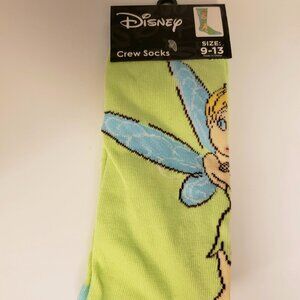 Disney Tinkerbell Tink Crew Socks Green Blue Size 9-13 Women Cartoon New NWT